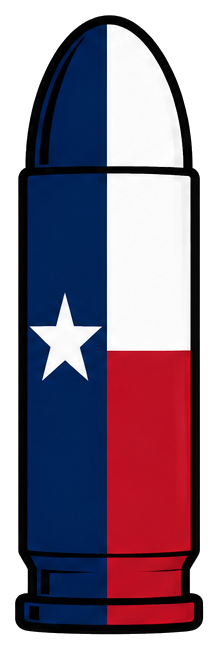 Pistol round illustration in the Texas flag's colors