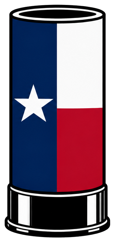 Shotshell illustration in the Texas flag's colors